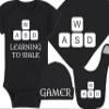 Gaming Baby Onesie and Bib - Learning To Walk WASD - WASD Keys (6-12 Month - Black Fabric - White Design) view 1