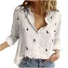 Tops for Women Lapel V Neck Mushroom Print Shirts Summer Cotton Linen Tees Shirts Long Sleeve Button Down Blouses C-White Medium view 1