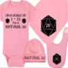 Gaming Baby Onesie and Bib - On A Scale Of 1-10 I'm A Natural 20 - Solid D20 Die (6-12 Month - Pink Fabric - Black Design) view 1