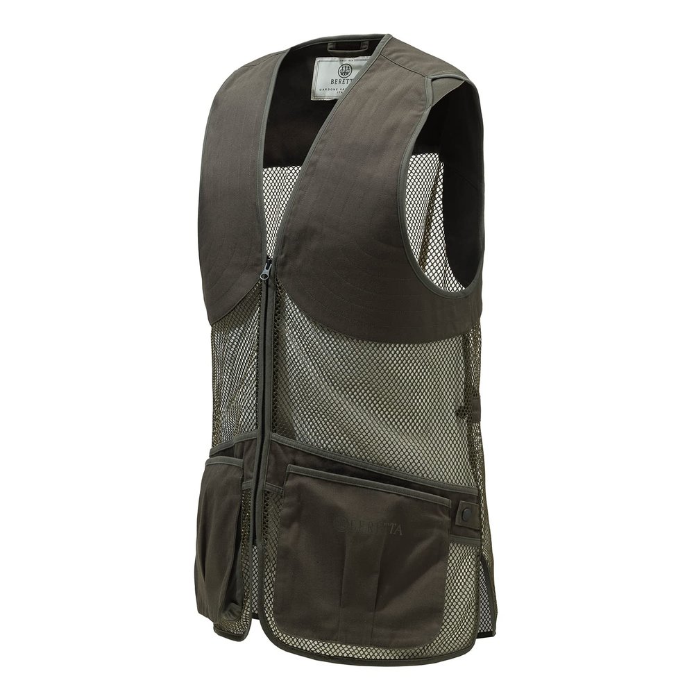 Beretta Unisex Full Mesh Shooting Vest - Breathable Lightweight Competition Vest with Cartridge Pockets & Comfortable Fit, Brown Bark, Small