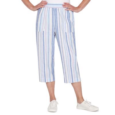 Alfred Dunner Women's Stripe Linen Patch Pockets Capri Size 10 Multi