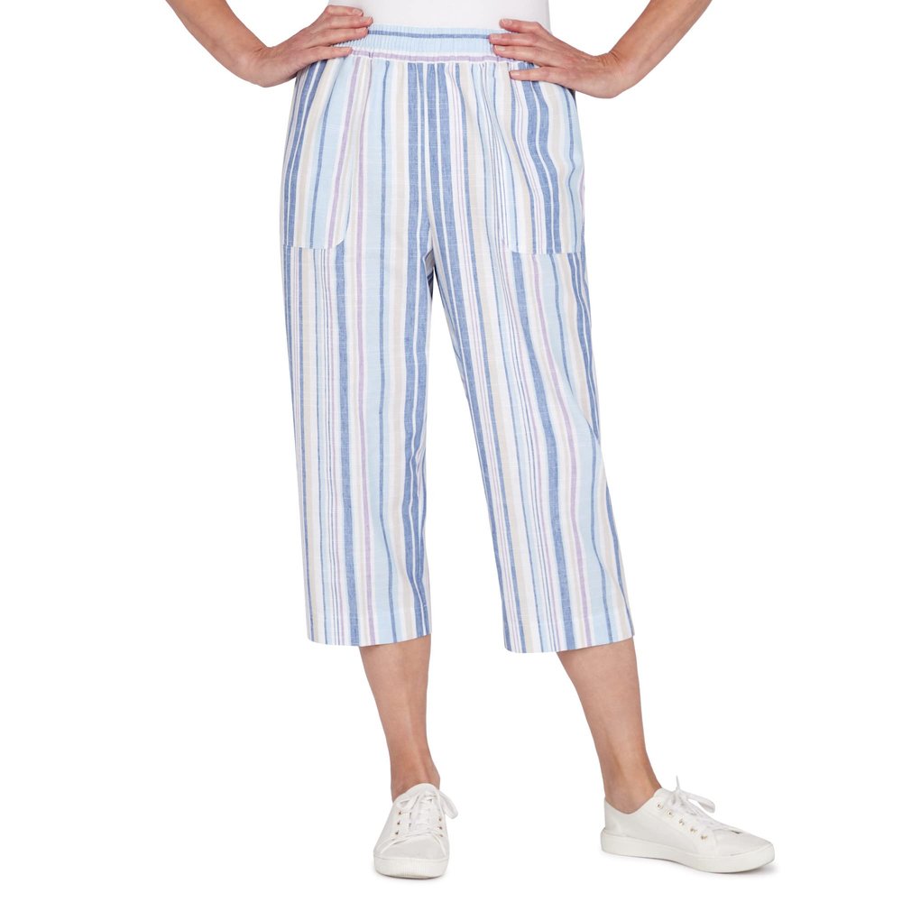 Alfred Dunner Women's Stripe Linen Patch Pockets Capri Size 10 Multi