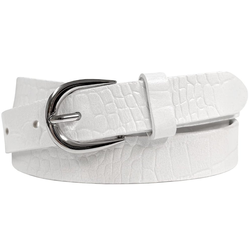 Women's Dress Belt Casual Fashion Waist Skinny Belt 1"(25mm) wide, Multi-Style Options (Style 1 - Premium Leather Alligator White, 34)