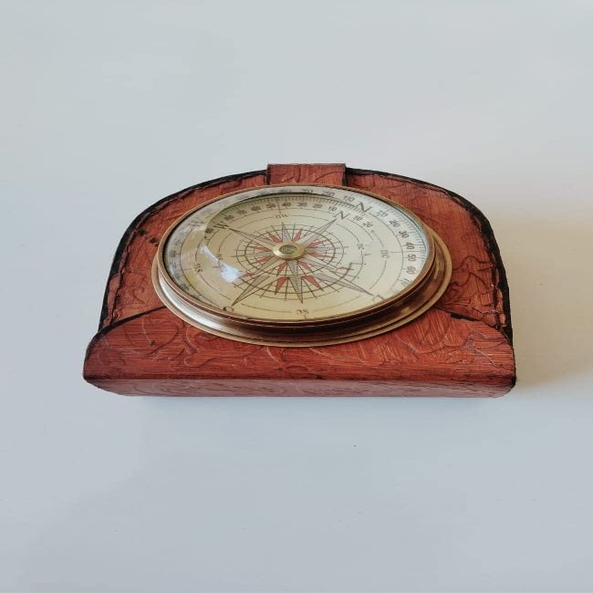 Nautical Anchor Compass Replica Desktop Antique Vintage Brass Lens Compass