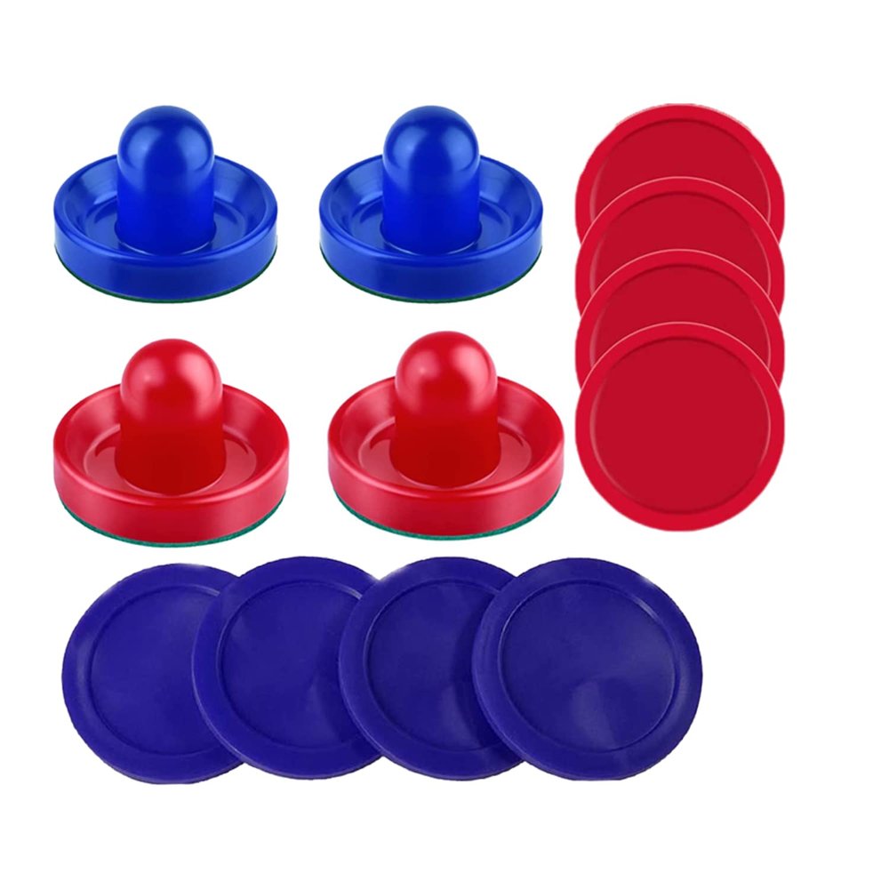 INSCOOL Air Hockey Pushers and Air Hockey Pucks Paddles, Goal Handles Paddles Replacement Accessories for Game Tables(4 Red and Blue Pushers, 8 Red and Blue Pucks)