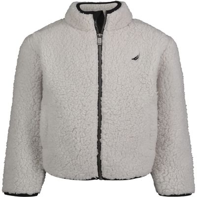 Nautica Boys' Full Zip Fleece Jacket, Kangaroo Pockets, Made With Lightweight Fleece, Light Grey/Sherpa, 7