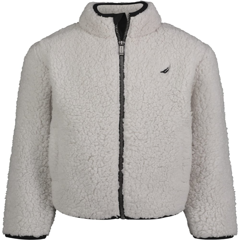 Nautica Boys' Full Zip Fleece Jacket, Kangaroo Pockets, Made With Lightweight Fleece, Light Grey/Sherpa, 7