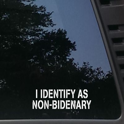 I Identify as Non-Bidenary - 8" x 1 3/4"" die Cut Vinyl Decal/Sticker for Windows, Cars, Trucks, Boats, laptops - virtually Any Hard, Smooth Surface. Made & Ships from The USA!
