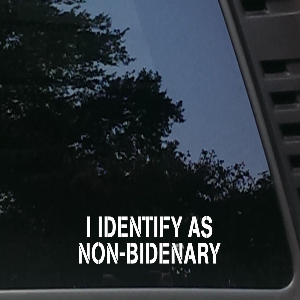 I Identify as Non-Bidenary - 8" x 1 3/4"" die Cut Vinyl Decal/Sticker for Windows, Cars, Trucks, Boats, laptops - virtually Any Hard, Smooth Surface. Made & Ships from The USA!