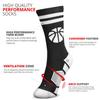 ChalkTalkSPORTS Basketball Performance Crew Socks - Classic Stripe & Ball - Black & White - Basketball Mid-Calf Socks - Youth view 4