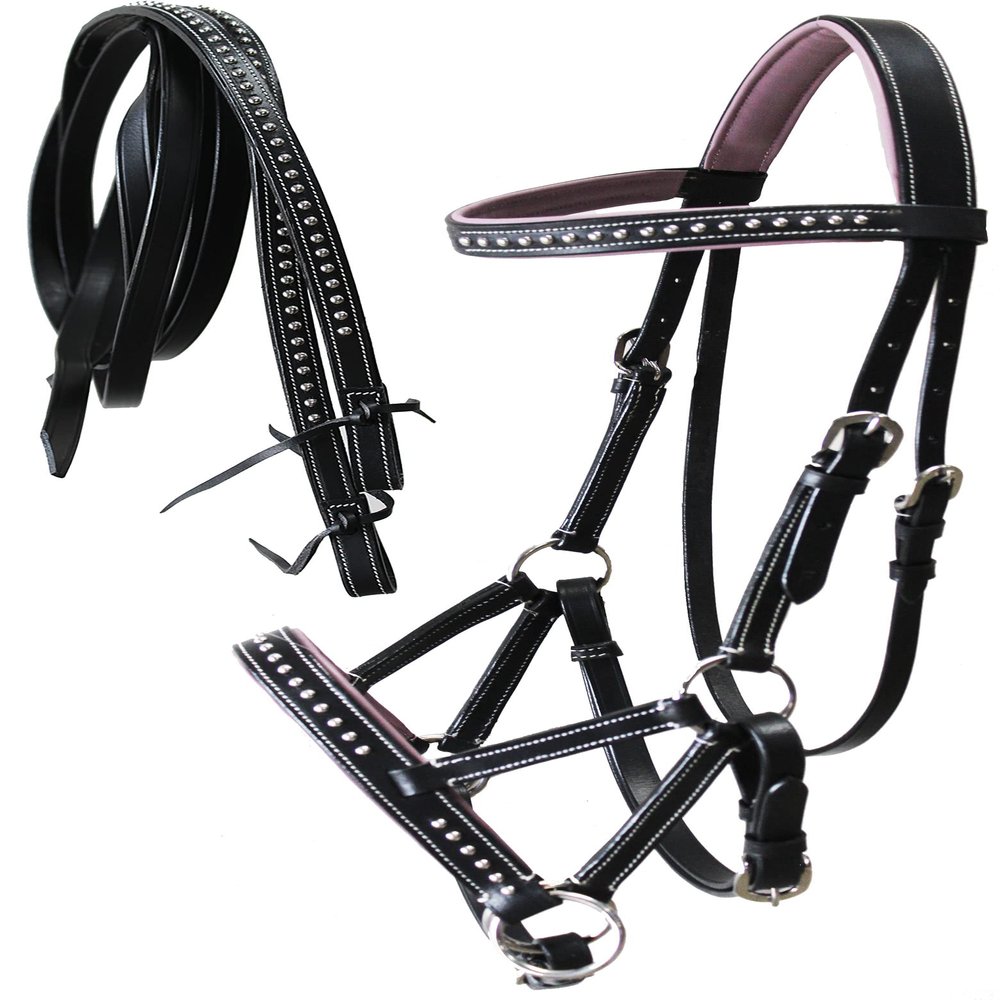 CHALLENGER Horse Western Horse Western English Leather Bitless Sidepull Bridle Reins Purple 7708PR-F