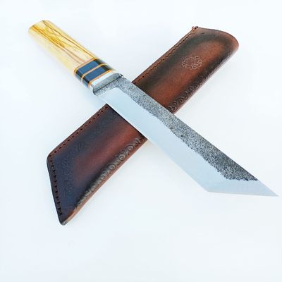 yatagan Forged Steel Tanto Knife-Tactical Fixed Blade-Full Tang Knife-Japanese Knife with leather Sheath-Tactical Knife-Hunting Knife-Survival Defensive Knife