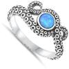 Fun Octopus Blue Simulated Opal Classic Ring New .925 Sterling Silver Band Size 8 view 2