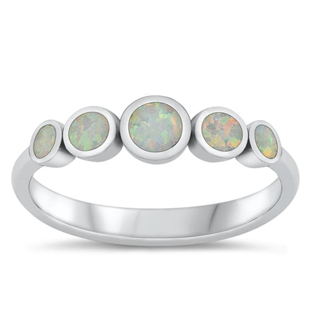 Cute Round White Simulated Opal Fashion Ring New .925 Sterling Silver Band Size 6