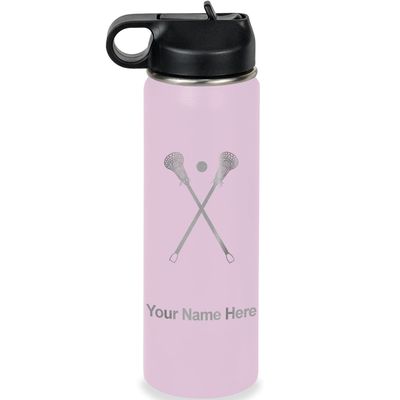 LaserGram Personalized Water Bottle, Lacrosse Sticks, Stainless Steel Double Wall Vacuum Insulated with Flip Top Straw, Custom Engraved Gift (20oz / 590ml Lavender)