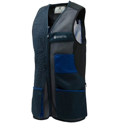 Beretta Men's Uniform Pro 20.20 Breathable Slim Fit Microsuede Patch Front Zip Competition Clay Shooting Mesh Vest with Pockets, Blue Total Eclipse & Blue Royal, M