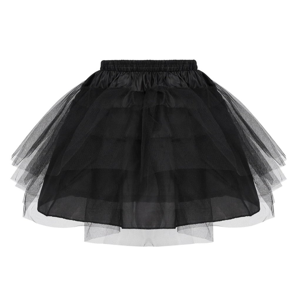 Huimingda Kids Girls Petticoat Tutu Skirt 3 Layers Net Underskirt Crinoline for Flower Girls Wedding Dress Black One Size
