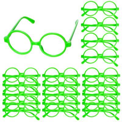obmwang 20 Pack Green Round Glasses Frame No Lenses Wizard Glasses for Birthday Halloween Costume Dress Up Party Favors