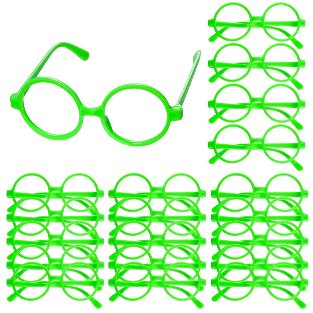 obmwang 20 Pack Green Round Glasses Frame No Lenses Wizard Glasses for Birthday Halloween Costume Dress Up Party Favors