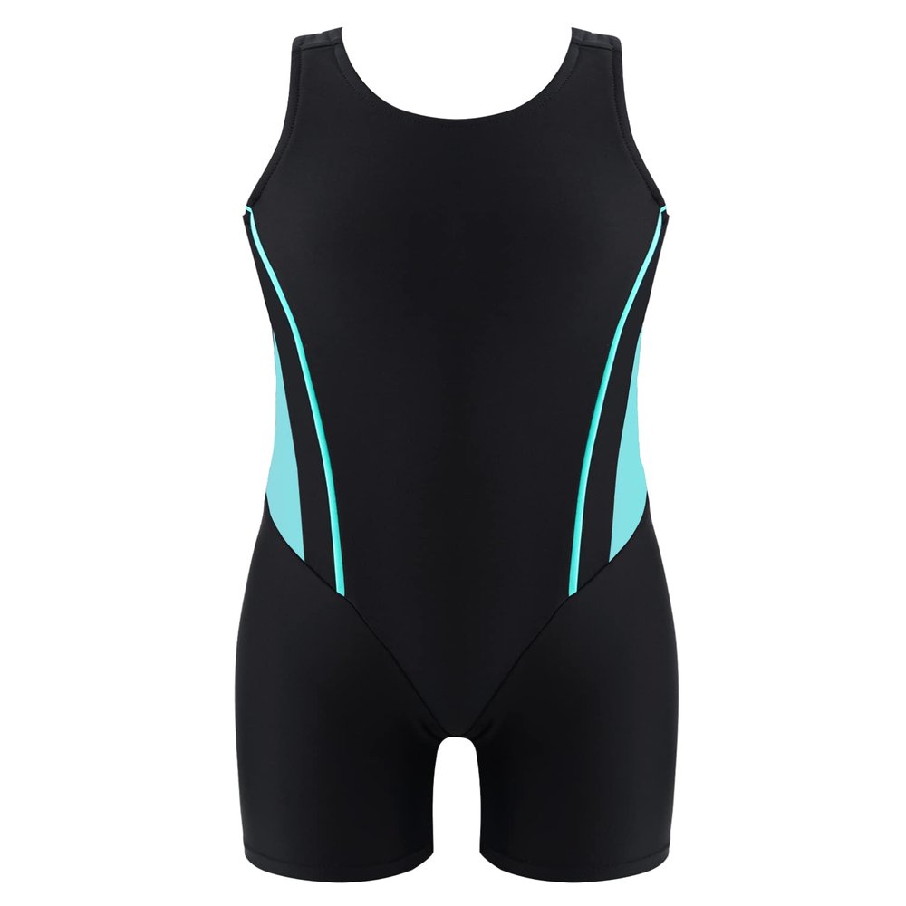Manyakai Kids Girls One Piece Swimsuit Sleeveless Rash Guards Bathing Suit Sports Swimwear Shorty Wetsuit Green&Black 12 Years