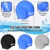 Janmercy 3 Pcs Swim Caps for Boys Girls Silicone Swimming Hat with 3D Ear Pockets for Age 6-15 Bath Hats Short/Long Hair with Ear Plug Nose Clip Supplies(Black, Blue, Grey) view 2