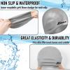 Janmercy 3 Pcs Swim Caps for Boys Girls Silicone Swimming Hat with 3D Ear Pockets for Age 6-15 Bath Hats Short/Long Hair with Ear Plug Nose Clip Supplies(Black, Blue, Grey) view 3
