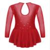 Aislor Girls Figure Roller Ice Skating Dress Long Sleeve Skirted Keyhole Back Leotards Bodysuit Ballerina Dance Dress V6_Burgundy 8 Years view 2