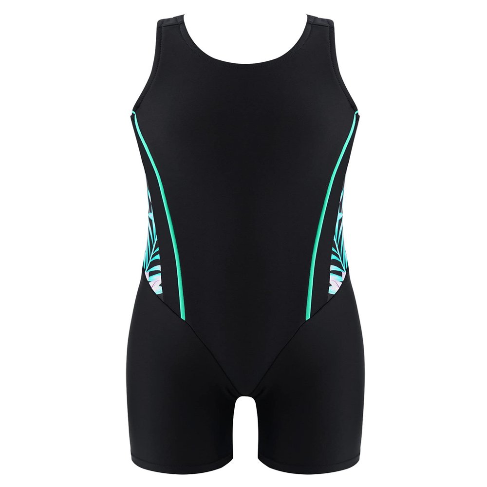 Manyakai Kids Girls One Piece Swimsuit Sleeveless Rash Guards Bathing Suit Sports Swimwear Shorty Wetsuit Pink Lily&Black 14 Years