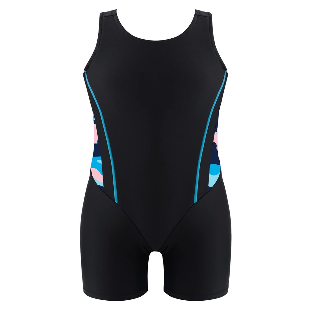 Manyakai Kids Girls One Piece Swimsuit Sleeveless Rash Guards Bathing Suit Sports Swimwear Shorty Wetsuit Blue Camouflage&Black 16 Years