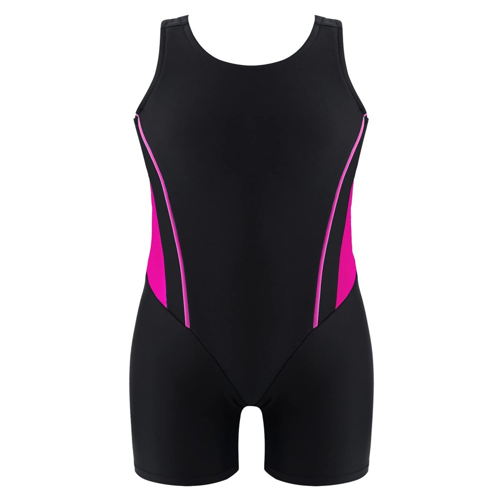 Manyakai Kids Girls One Piece Swimsuit Sleeveless Rash Guards Bathing Suit Sports Swimwear Shorty Wetsuit Rose Red&Black 16 Years