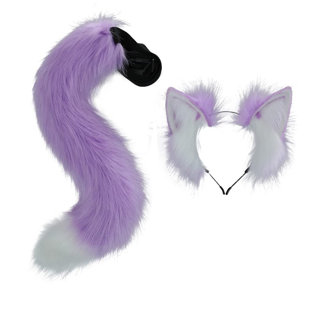 VIGVAN Animal Cosplay Ears and Tail - Wolf, Fox, Cat, Raccoon (Purple)