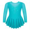 Aislor Girls Figure Roller Ice Skating Dress Long Sleeve Skirted Keyhole Back Leotards Bodysuit Ballerina Dance Dress V6_Lake Green 8 Years view 1