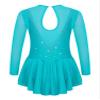 Aislor Girls Figure Roller Ice Skating Dress Long Sleeve Skirted Keyhole Back Leotards Bodysuit Ballerina Dance Dress V6_Lake Green 8 Years view 2