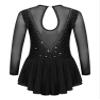 Aislor Girls Figure Roller Ice Skating Dress Long Sleeve Skirted Keyhole Back Leotards Bodysuit Ballerina Dance Dress V6_Black 16 Years view 2