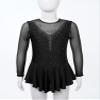 Aislor Girls Figure Roller Ice Skating Dress Long Sleeve Skirted Keyhole Back Leotards Bodysuit Ballerina Dance Dress V6_Black 16 Years view 3
