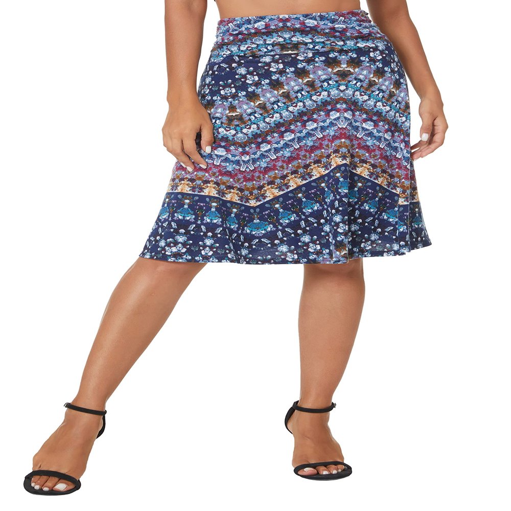 Urban CoCo Women's Ruched High Waist Knee Length Jersey A-Line Stretchy Flared Casual Skirt (XL, 15)