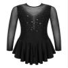 Aislor Girls Figure Roller Ice Skating Dress Long Sleeve Skirted Keyhole Back Leotards Bodysuit Ballerina Dance Dress V6_Black 8 Years view 1