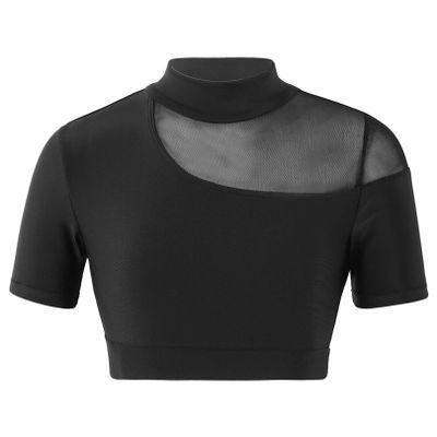 easyforever Kids Girls Lace Embroidered Splice Basic Dance Crop Tops Sport Fitness Casual Tank Tops T-Shirts Black A 6
