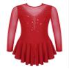 Aislor Girls Figure Roller Ice Skating Dress Long Sleeve Skirted Keyhole Back Leotards Bodysuit Ballerina Dance Dress V6_Burgundy 10 Years view 1