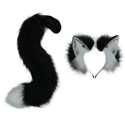 VIGVAN Animal Cosplay Ears and Tails - Wolf, Fox, Cat, Raccoon (Black White Ear Tail)