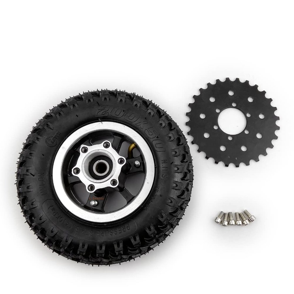 L-faster 8 Inch Scooter Inflated Wheel with 28 Teeth Chain Sprocket Compatible with Bicycle Chain 8x2 Wheel for Electric Cart Motor Kit
