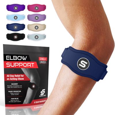 Sleeve Stars Tennis Elbow Brace for Men & Women, Elbow Brace for Tendonitis, Tennis Elbow Strap, Golfers Elbow Brace, Elbow Support Wrap for Tennis Elbow Relief, Fits 9"-23" (Single/Navy Blue)