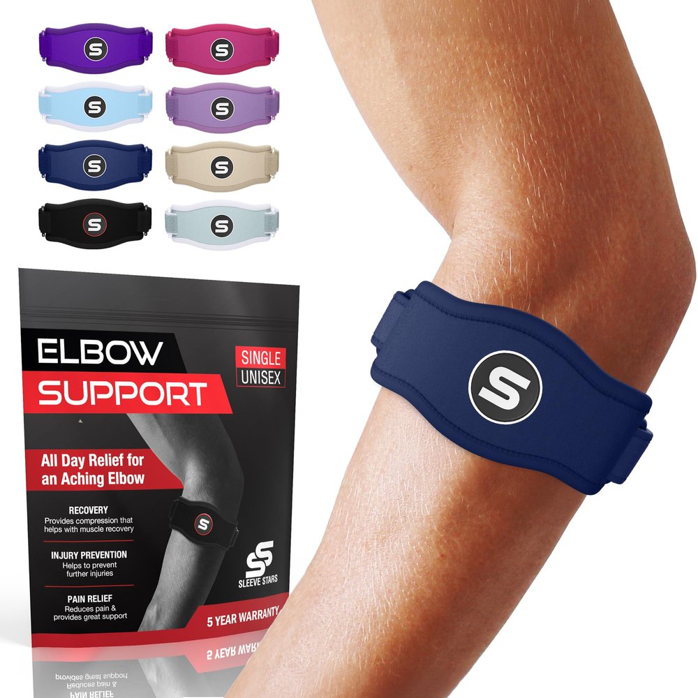 Sleeve Stars Tennis Elbow Brace for Men & Women, Elbow Brace for Tendonitis, Tennis Elbow Strap, Golfers Elbow Brace, Elbow Support Wrap for Tennis Elbow Relief, Fits 9"-23" (Single/Navy Blue)