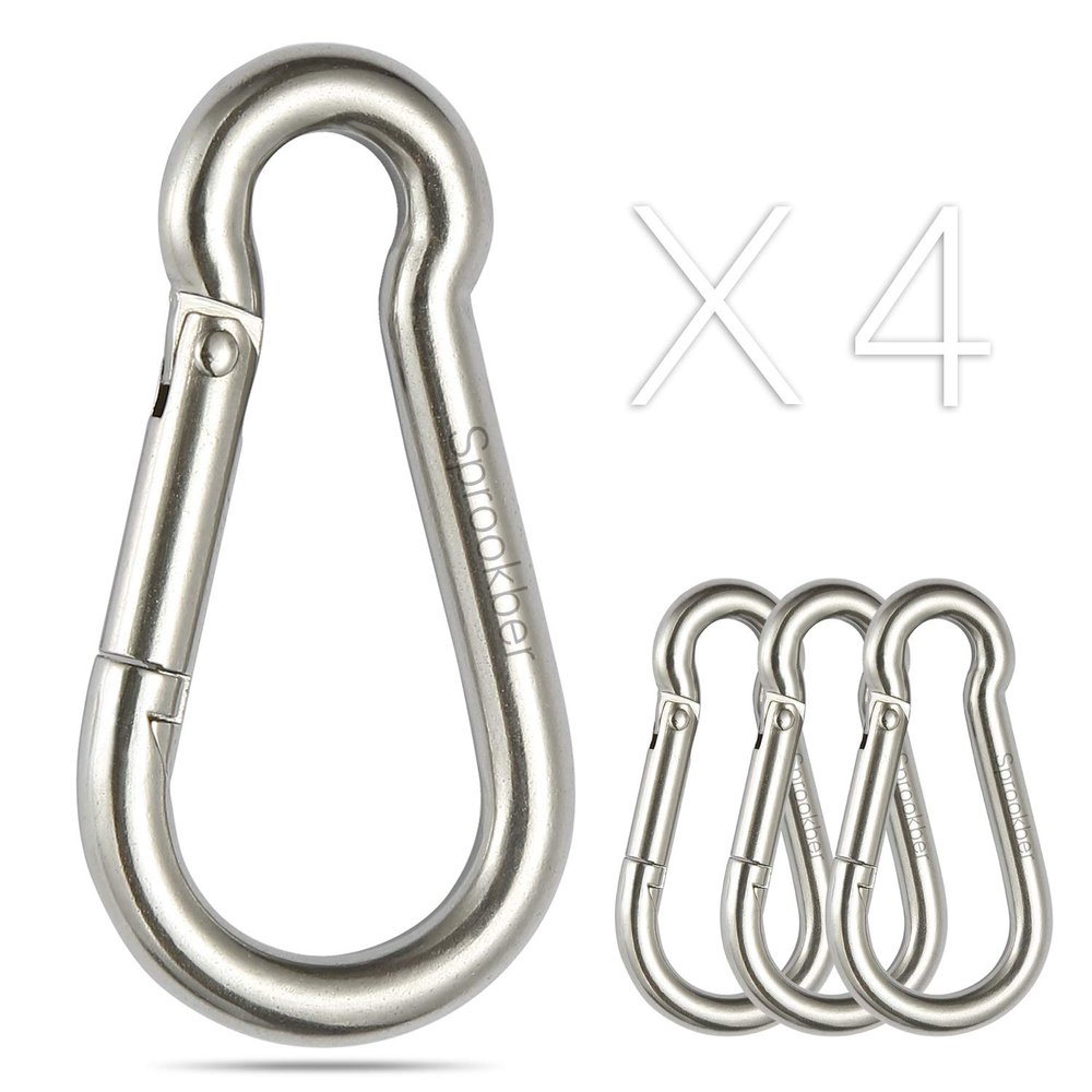 sprookber Stainless Steel Carabiner Spring Snap Hook - 304 Stainless Steel Heavy Duty Clips, Set of 4 (4 Inch)
