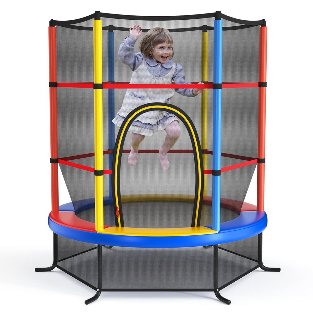 Giantex Mini Kids Trampoline with Safety Enclosure Net, No-Gap Safe Design, Easy to Assemble 4.6 Ft Outdoor Indoor Small Toddler Trampoline