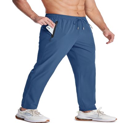 MAGCOMSEN Mens Pants Lightweight Quick Dry Athletic Hiking Workout Elastic Waist Sweatpants with Pockets Blue Grey 32