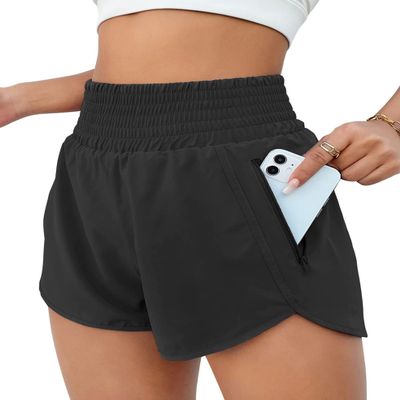 BMJL Women's Athletic Shorts High Waisted Running Short Pocket 2.5" Sporty Shorts Gym Elastic Workout Shorts(XXL,Black)