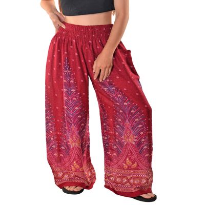 Orient Trail Open Ankle Wide Leg Harem Pants with Pocket - Yoga Flowy Pants for Women XX-Large XXL Peacock Maroon