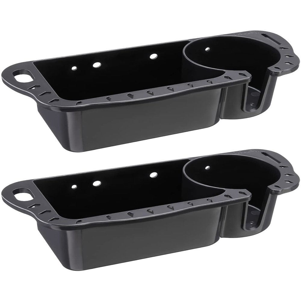KEMIMOTO Boat Seat Cup Holder for Marine B100 B200, ABS Plastic Boat Caddy Organizer with Drainage & Reserved Installation Holes, Boating Cabin Storage Fishing Accessories Caddy, 2Pcs, Black