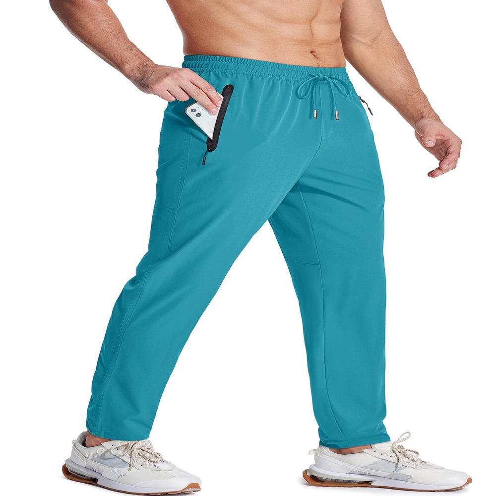 MAGCOMSEN Mens Lightweight Athletic Pants Quick Dry Hiking Pants with Pockets Elastic Waist for Gym Workout Lake Blue 32